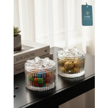 YNSK Luxury | Fiyonk | Kapaklı Yuvarlak Dekoratif Cam Şekerlik - Saklama Kutusu - Sunumluk | 1 Adet