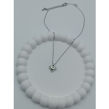 Lagül Aksesuar 316L Çelik Kararmaz Etrafı Zirkon Taşla Süslenmiş Kalp Silver Kolye