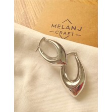 Melanj Craft Oval Halka Çelik Küpe - Silver