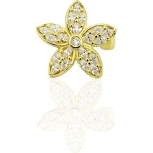 Oya Silver 24K Altın Kaplama Baget Taşlı Gümüş Çiçek Broş 1.7x1.7cm [OYA-BRS-CICEK-006]