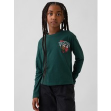 Gap Kız Çocuk Koyu Yeşil Relaxed Grafik T-Shirt