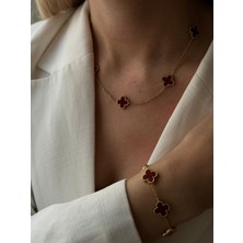 Youes Jewelry 316L Çelik Bordo Kolye ve Bileklik Seti Çift Taraflı Kolye ve Bileklik
