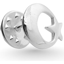 Oya Silver Ay Yıldız Gümüş Yaka Rozeti/broş 1.8x1.4cm [OYSAYB017]