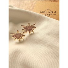 Melanj Craft Taşlı Yarım Çiçek Çelik Küpe - Gold