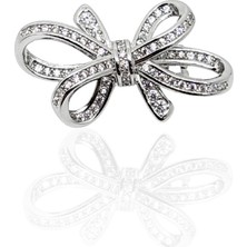 Oya Silver Beyaz Zirkon Taşlı Gümüş Fiyonk Broş 2.5x1.3cm [OYSFB011]