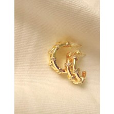 Melanj Craft Parlak Taşlı Ikili Halka Çelik Küpe - Gold