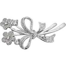 Oya Silver Beyaz Zirkon Taşlı Çiçek Demeti Gümüş Broş – 2.2x4.8 cm [OYA-LM732]