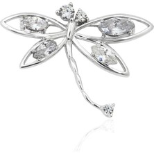 Oya Silver Zirkon Taşlı Zarif Gümüş Yusufçuk Broş 3.9x2.3cm [OYSYFB009]