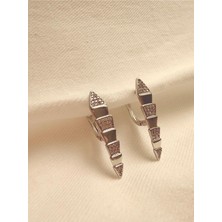 Melanj Craft Parlak Taşlı Oklar Tasarım Çelik Küpe - Silver