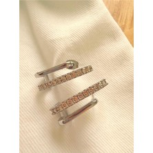 Melanj Craft Ikili Halka Çelik Küpe - Silver