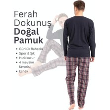 SEBURAM COLLECTION 4 Mevsim Pamuklu Uzun Kollu Erkek Baskılı Pijama Takımı