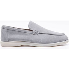 Vantaggio Shoes Erkek Loafer Ayakkabı Deri Gri Süet Düz Tabanlı Rahat Kullanım