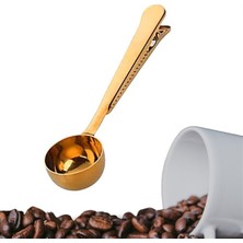 Go İthalat Mandallı Kahve Ölçü Kaşığı Gold Çok Fonksiyonlu Paslanmaz Çelik Kaşık (5263)