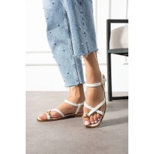 Nordi Beyaz Cilt Kemerli Sandalet