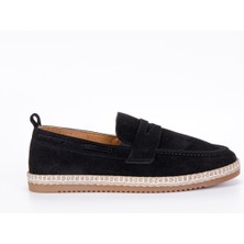 Vantaggio Shoes Phoenix Erkek Loafer Ayakkabı Hakiki Deri Süet Siyah Düz Taban