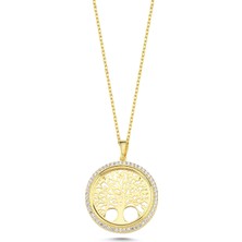 Silverize Taşlı Ağaç Altın Kaplama Kolye Kly1