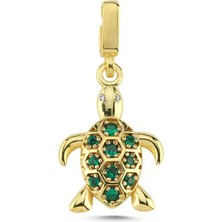 Silverize Taşlı Kaplumbağ Altın Kaplama Kolye Ucu UC53