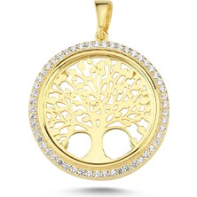 Silverize Taşlı Ağaç Altın Kaplama Kolye Ucu Klu4