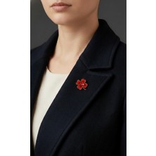 Fox Şans Getiren Kırmızı Dört Yapraklı Yonca Broş - Parlak Kristal Taşlı