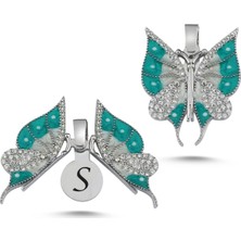 Silverize Turkuaz Beyaz Kelebek Açılır Kapanır Kolye Ucu