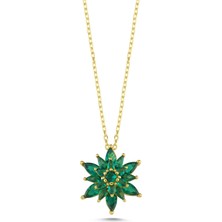 Silverize Yeşil Taşlı Lotus Altın Kaplama Kolye  KLY21