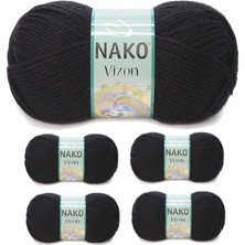 Marsilyan 5 Adet Vizon Premium Akrilik El Örgü Ipi Yünü Renk NO:217 Siyah