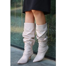 Zelya Bej Cilt Topuklu Çizme