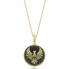 Silverize Mineli Anka Kuşu Altın Kaplama Kolye  Ank3