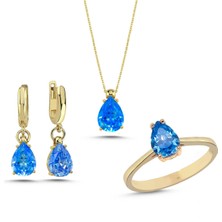 Silverize Akuamarin Damla Taşlı Gümüş Takım TKM04