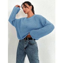 Salaş Delik Detaylı Kazak Mavi