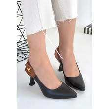 Erbilden Toran Siyah Cilt Topuklu Ayakkabı