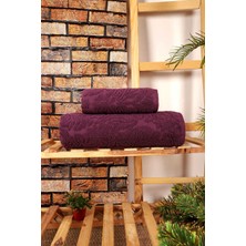 Mira Home 2 Parça Jakarlı Banyo Havlu Takımı Doku Desen Mor