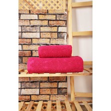 Mira Home 2 Parça Jakarlı Banyo Havlu Takımı Doku Desen Fuşya
