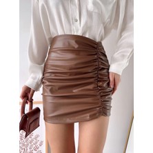 Önden Büzgülü Etek Taba H24210