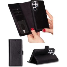 Eco Lounge Samsung Galaxy S25 Ultra Uyumlu, Hakiki Deri, El Yapımı, Cüzdanlı Kılıf, Parlak Siyah