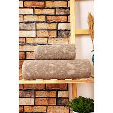 Mira Home 2 Parça Jakarlı Banyo Havlu Takımı Doku Desen Kahve