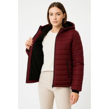 Mç Plus Şişme Kapüşonlu Fermuarlı Mont Su Itici Kapitone Astarlı Kumaş Cepli Kışlık Rahat Kalıp - Bordo