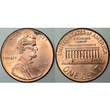 Banknoting Amerika 1 Cent 2007 D. Lincoln Memorial Cent. 19 mm Çilaltı.