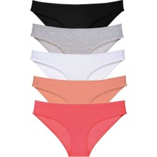 Leopardess 5 adet Süper Eko Set Likralı Kadın Slip Külot Siyah Gri Beyaz Pudra Fuşya