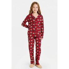 DeFacto Kız Çocuk Yılbaşı Temalı Pijama Takımı Kareli Ayıcıklı Uzun Kollu Üst Uzun Alt G7434A825WN
