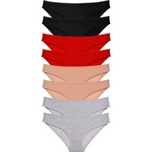 Leopardess 8 adet Süper Eko Set Likralı Kadın Slip Külot Siyah Kırmızı Ten Gri