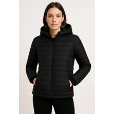 Arona Mdb Şişme Kapüşonlu Fermuarlı Ont U Itici Kapitone Astarlı Kumaş Cepli Kışlık Rahat Kalıp  Iyah