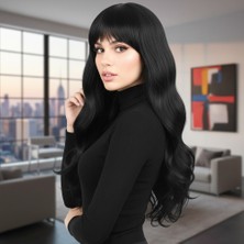 Elma Shop Kahküllü Uzun Dalgalı Fiber Sentetik Peruk / Siyah