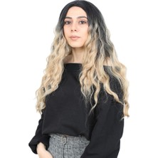 Elma Shop Su Dalgası Uzun Perçemsiz Fiber Sentetik Peruk / Siyah / Balköpüğü Ombreli