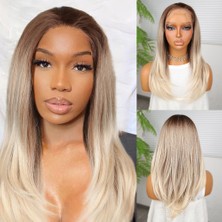 Elma Shop Kumral Beyaz Platin Ombreli Tül Peruk