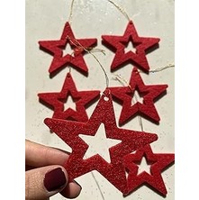 Tuncel Store Tasarım Atölyem Kırmızı Içi Boş Yıldız Keçe Yılbaşı Ağacı Süsü Kırmızı