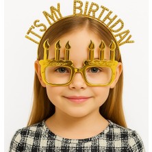 Elma Shop It&amp;#39;s My Birthday Yazılı Taç ve Mum Şekilli Gözlük Seti Altın Renk
