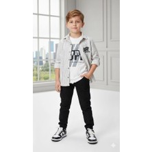 Bontino Erkek Çocuk Şapka Hediyeli Kolu Ayarlanabilir Gömlekli, Tişörtlü ve Pantolonlu 3'lü Kombin Takım