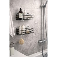 MultiStore Yapışkanlı Banyo Düzenleyici Siyah 2 Adet Banyo Rafı Mat Malzeme ile Modern Tasarım