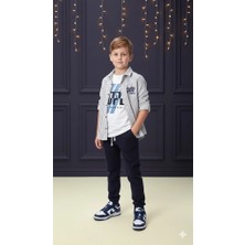 Bontino Erkek Çocuk Şapka Hediyeli Kolu Ayarlanabilir Gömlekli, Tişörtlü ve Pantolonlu 3'lü Kombin Takım